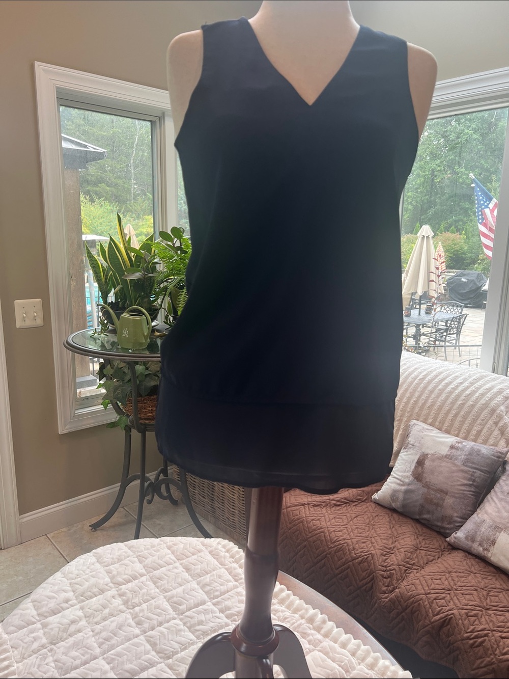 Michael Kors Blue Sleeveless Mixed Media Sheer Hem Top Small